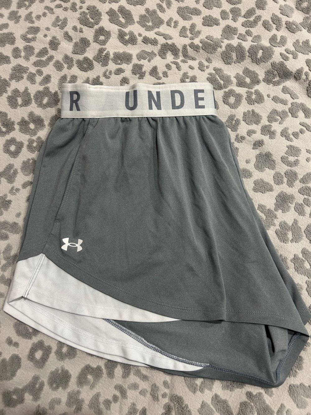 Under Armour Grey and White Athletic Shorts with Logo Waistband
